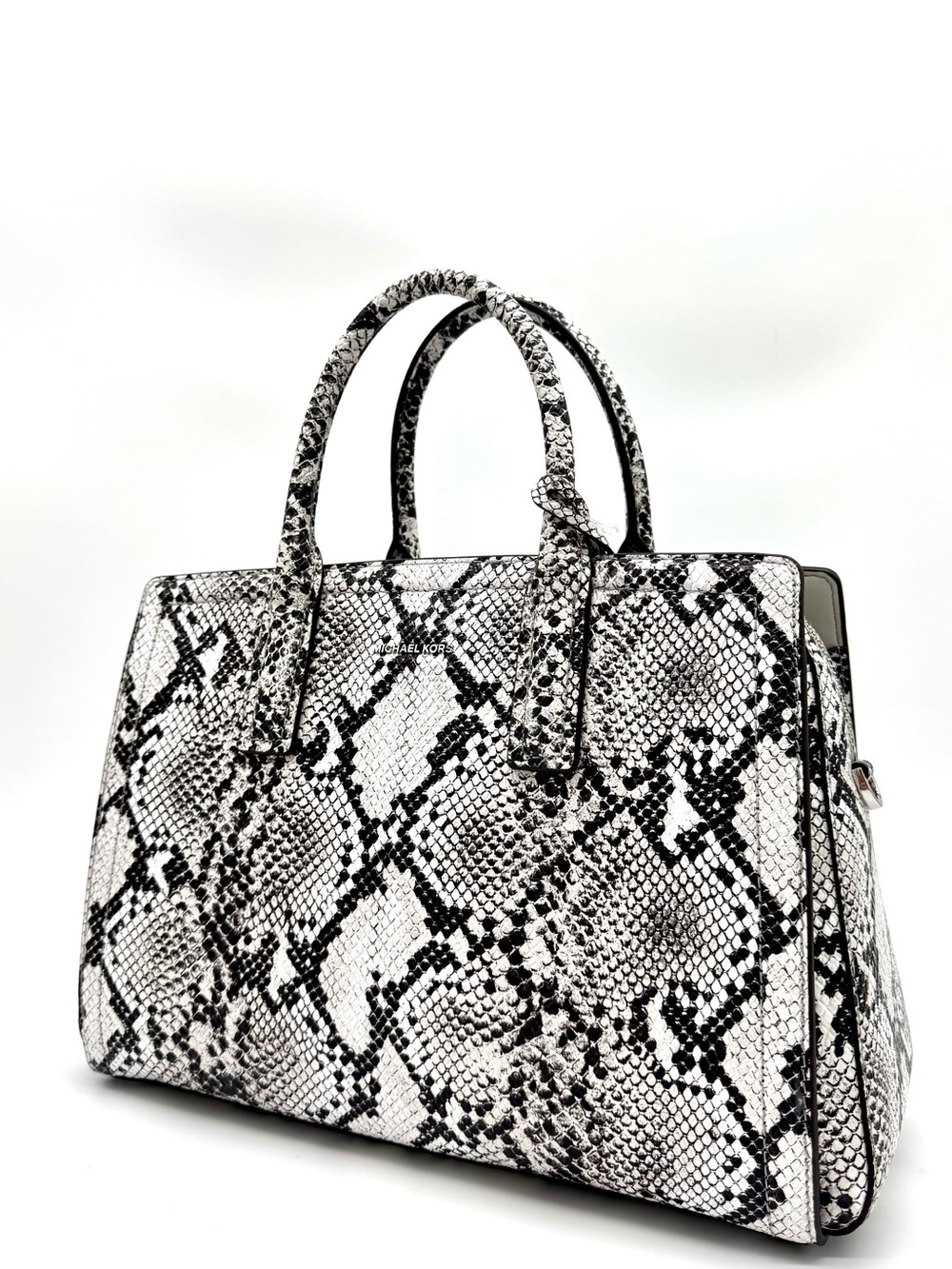 Michael Kors Laila Medium Snakeskin Leather Satchel Bag - Aluminum